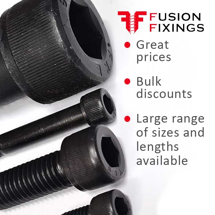 Information image for the Socket Cap Head Screws from Fusion Fixings, Self Colour, DIN 912, highlighting the great prices and growing range now in stock.