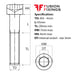 Size guide for the M4 x 65mm Socket Cap Head Screw, Self Colour, DIN 912. Part of a larger range of socket cap head bolts from Fusion Fixings.