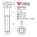 Size guide for the M4 x 75mm Socket Cap Head Screw, Self Colour, DIN 912. Part of as larger range of socket cap head bolts from Fusion Fixings.