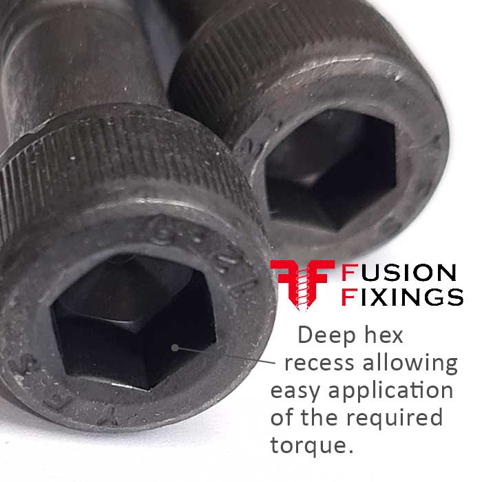 Information image for the Socket Cap Head Screw, Self Colour, DIN 912 from Fusion Fixings. Showing the benefits of the socket recess.