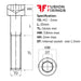 Size guide for the M2 x 20mm Socket Cap Head Screw, Self-Colour, DIN 912