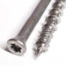 Detail image showing the Torx countersunk head and the twin thread point of the screw tip for the 3.5 x 32mm Tongue Tite Screws, Torx, Stainless Steel, Box of 200 (TFTTS03532)