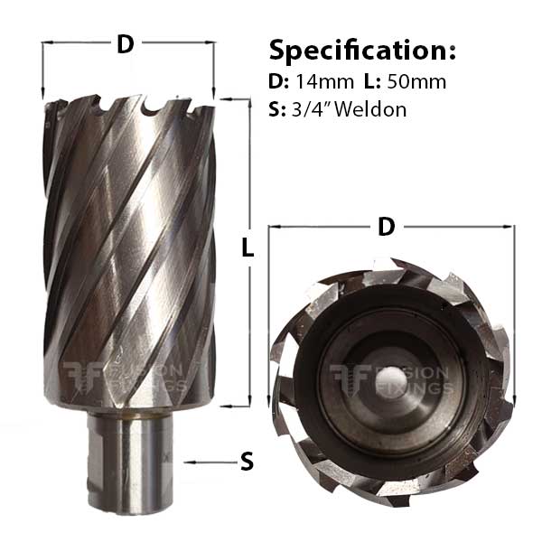 Information guide for 14 x 50mm Unibor Mag Drill bit, Long Series, 14L